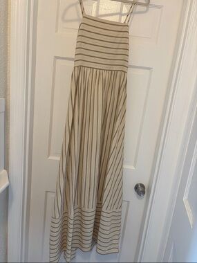 Amazon Beige and Brown Striped Maxi Dress